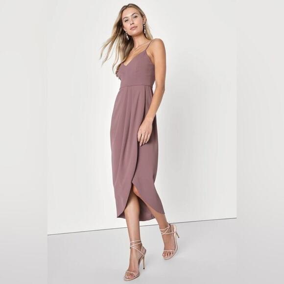 Lulu's mauve‎ Reinette midi dress size XS party wedding guest minimalist - Picture 1 of 9